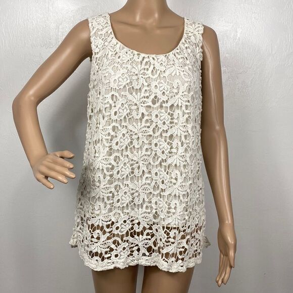 Lucky Brand Cotton Ivory Color Crochet Top Size M - Picture 1 of 10